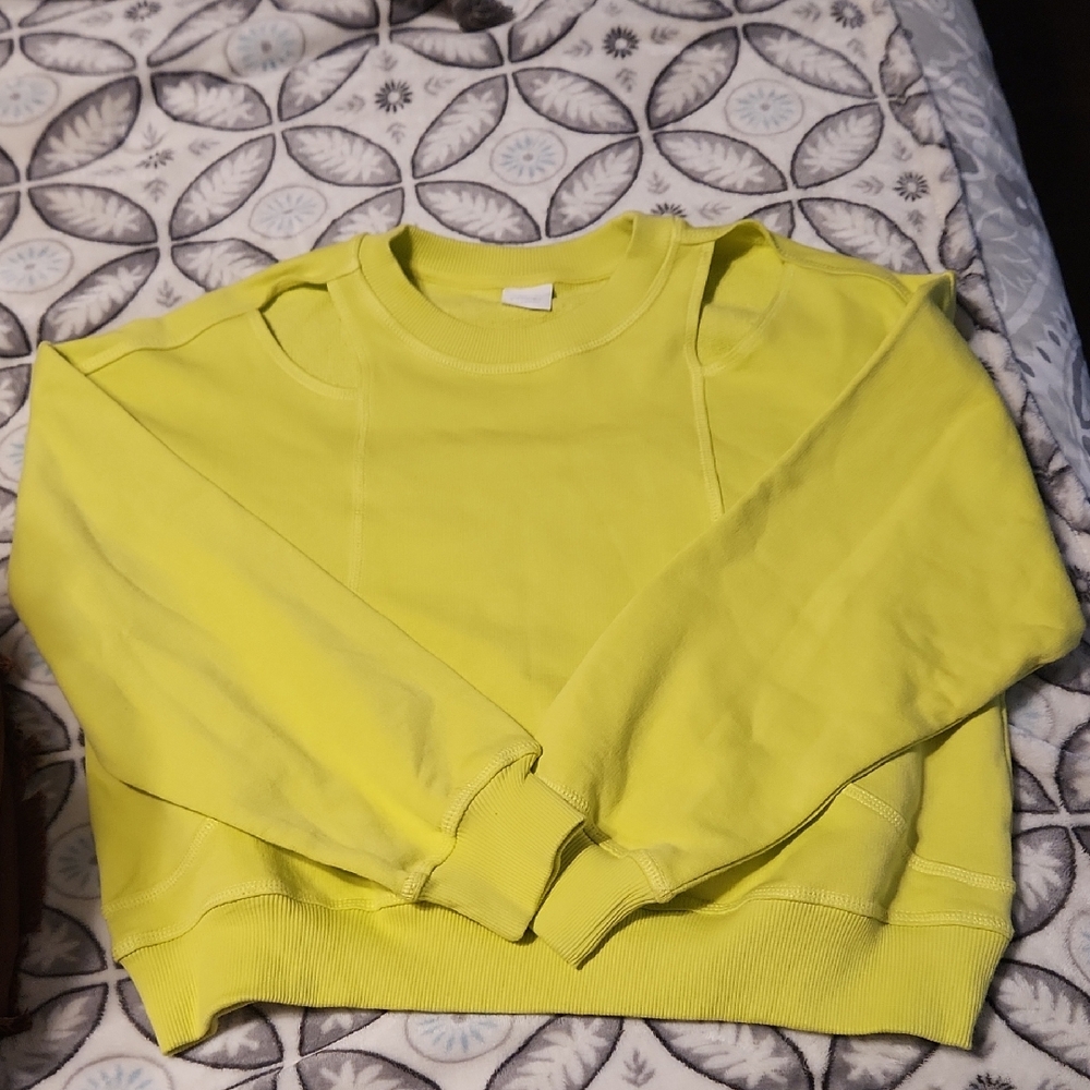Zara Neon Yellow Crewneck Sweater with Shoulder Cut-Outs